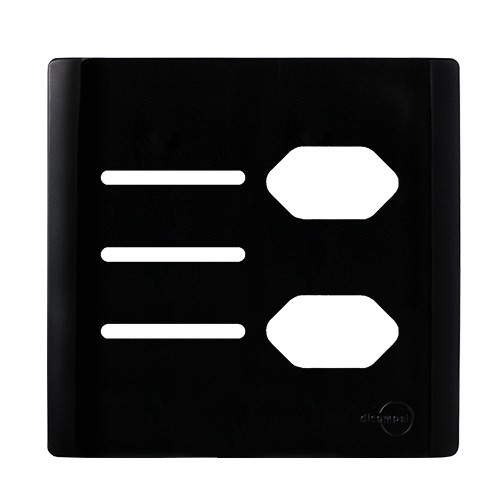 PLACA P/ 3 INTERRUPTORES + TOMADA DUPLA C/ SUPORTE 4X4 - NOVARA PRETO BRILHANTE