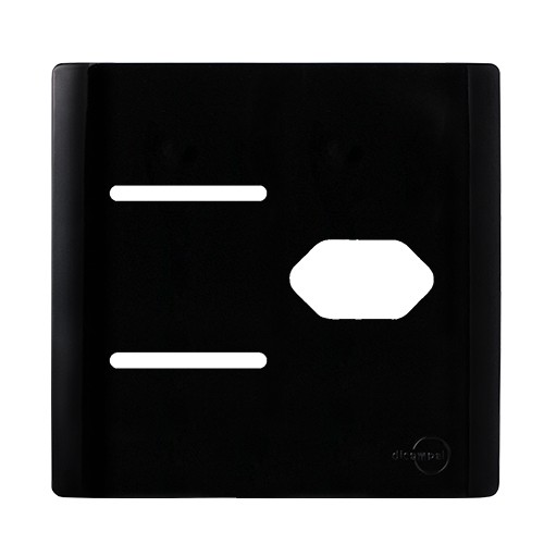 PLACA P/ 2 INTERRUPTORES + TOMADA C/ SUPORTE 4X4 - NOVARA PRETO BRILHANTE