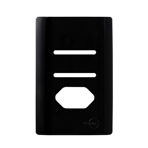 PLACA P/ 2 INTERRUPTORES + TOMADA C/ SUPORTE 4X2 - NOVARA PRETO BRILHANTE