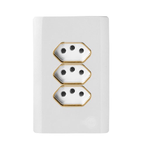 CJ TOMADA TRIPLA 20A COM SUPORTE 4X2 - NOVARA BRANCO GOLD