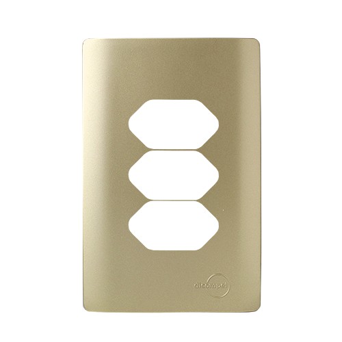 PLACA P/ 3 TOMADAS COM SUPORTE 4X2 - DICOMPEL NOVARA DOURADO