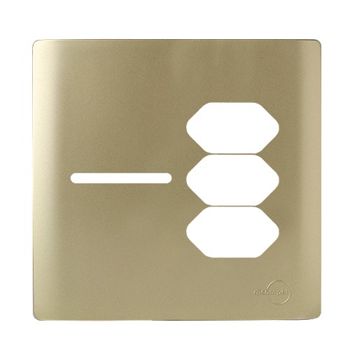 PLACA P/ 3 TOMADAS + 1 INTERRUPTOR C/ SUPORTE  4X4 -NOVARA DOURADO