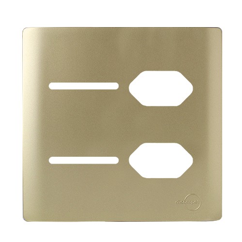 PLACA P/ 2 INTERRUPTORES + TOMADA C/ SUPORTE 4X4 - NOVARA DOURADO