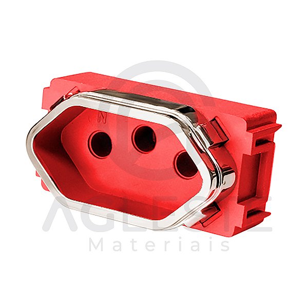 MODULO TOMADA 10A  - DICOMPEL NOVARA VERMELHO C/ OURO ROSE