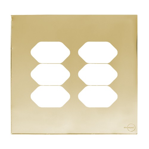 PLACA P/ 6 TOMADAS COM SUPORTE 4X4 - NOVARA GLASS DOURADO