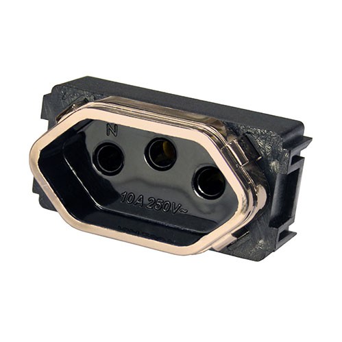 MODULO TOMADA 10A - DICOMPEL NOVARA PRETO BRILHANTE C/ OURO ROSE