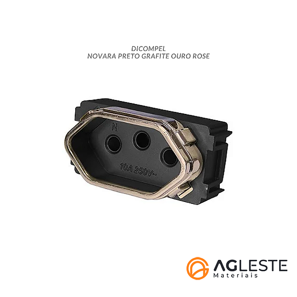 MODULO TOMADA 10A -  NOVARA PRETO GRAFITE OURO ROSE
