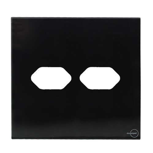 PLACA P/ 2 TOMADAS HORIZONTAL C/ SUPORTE 4X4 - NOVARA GLASS PRETO BRILHANTE