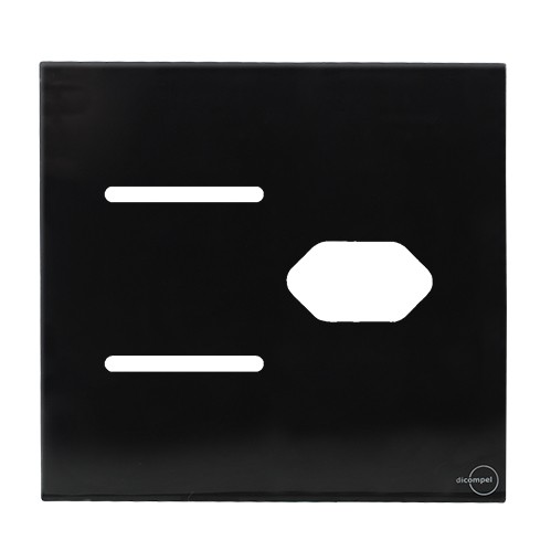 PLACA P/ 2 INTERRUPTORES  + TOMADA C/ SUPORTE 4X4 - NOVARA GLASS PRETO BRILHANTE