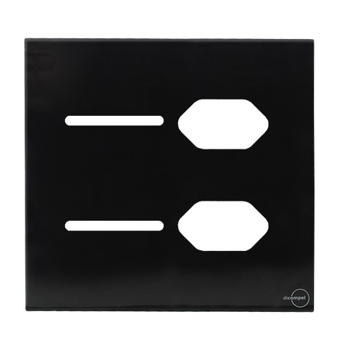 PLACA P/ 2 INTERRUPTORES +TOMADA DUPLA C/ SUPORTE 4X4 - NOVARA GLASS PRETO BRILHANTE