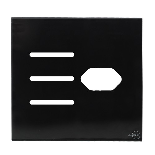 PLACA P/ 3 INTERRUPTORES + TOMADA C/ SUPORTE 4X4 - NOVARA GLASS PRETO BRILHANTE