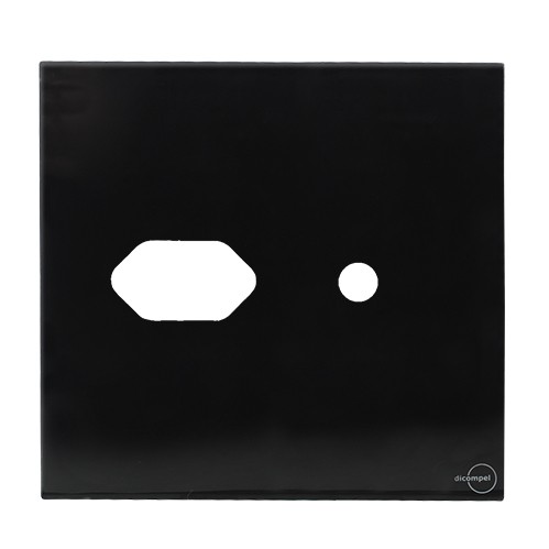 PLACA P/ 1 TOMADA + FURO COM SUPORTE 4X4 - NOVARA GLASS PRETO BRILHANTE
