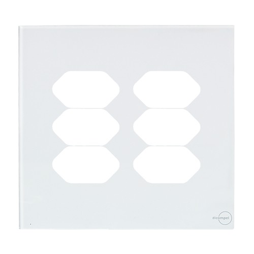 PLACA P/ 6 TOMADAS COM SUPORTE 4X4 - NOVARA GLASS BRANCO