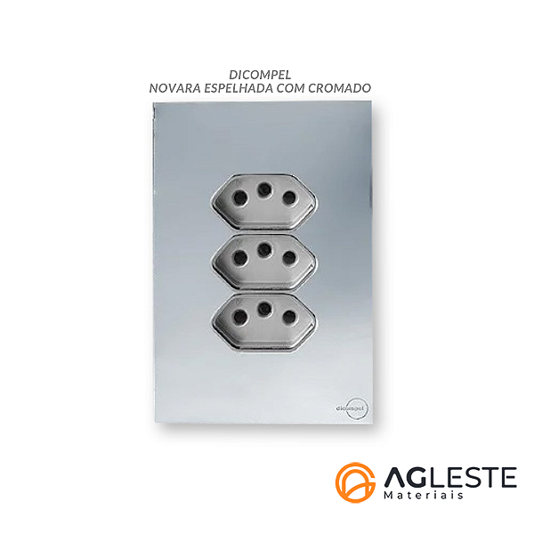 CJ TOMADA TRIPLA 10A COM SUPORTE 4X2 - NOVARA GLASS ESPELHADA CROMADO