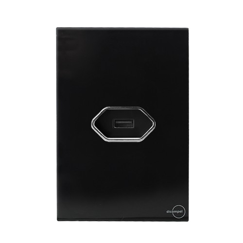 CJ ENTRADA USB 2.A 4X2 - NOVARA GLASS PRETO BRILHANTE / CROMADO