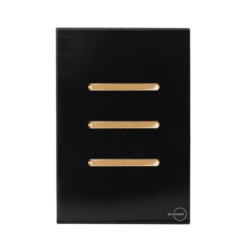 CJ INTERRUPTOR TRIPLO ( 2 SIMPLES + 1 PARALELO) 4X2 - NOVARA GLASS PRETO BRILHANTE GOLD