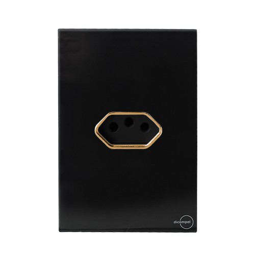 CJ TOMADA 20A HORIZONTAL COM SUPORTE 4X2 - NOVARA GLASS PRETO BRILHANTE GOLD