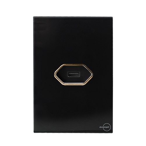 CJ ENTRADA USB 2.A 4X2 - NOVARA GLASS PRETO BRILHANTE/ GOLD