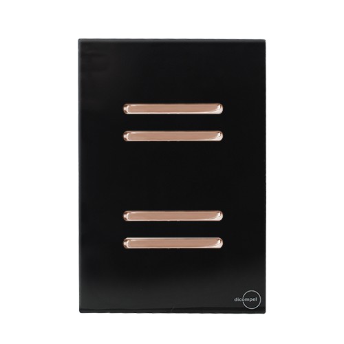 CJ INTERRUPTOR QUADRUPLO 2 PARALELO + 2 SIMPLES (ESPECIAL) 4X2 - NOVARA GLASS PRETO BRILHANTE OURO ROSE