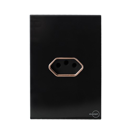 CJ TOMADA 20A HORIZONTAL 4X2 - NOVARA GLASS PRETO BRILHANTE OURO ROSE