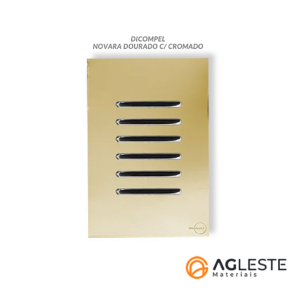 CJ INTERRUPTOR SEXTUPLO 3 PARALELO + 3 SIMPLES (ESPECIAL) 4X2 - NOVARA GLASS DOURADO CROMADO