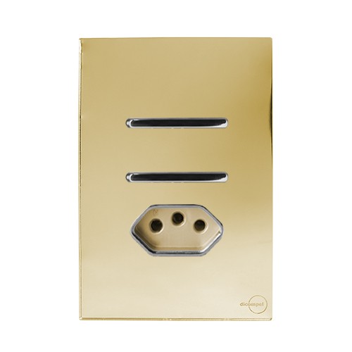 CJ INTERRUPTOR DUPLO (1 SIIMPLES + 1 PARALELO) + TOMADA 20A 4X2 - NOVARA GLASS DOURADO / CROMADO