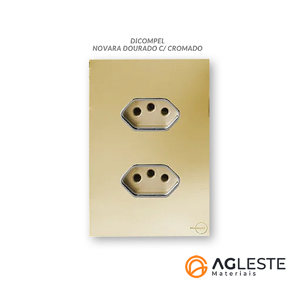 CJ TOMADA DUPLA 10A COM SUPORTE 4X2 - NOVARA GLASS DOURADO CROMADO