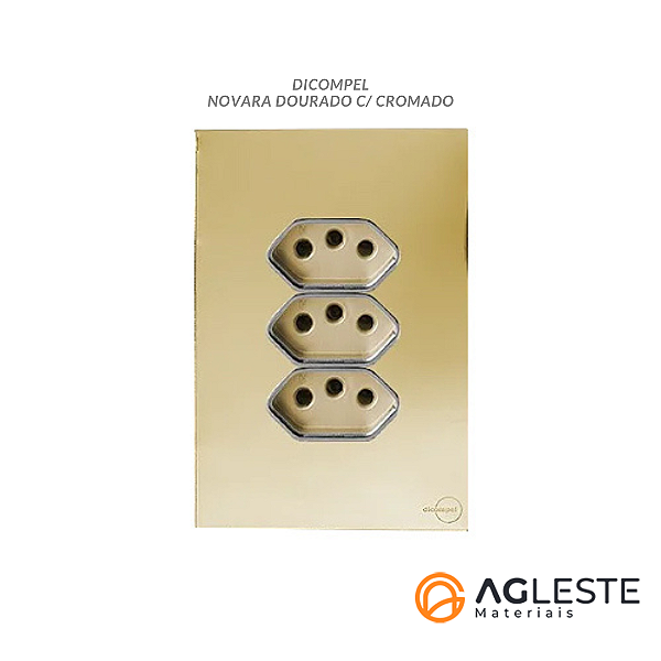 CJ TOMADA TRIPLA 10A 4X2 - NOVARA GLASS DOURADO CROMADO