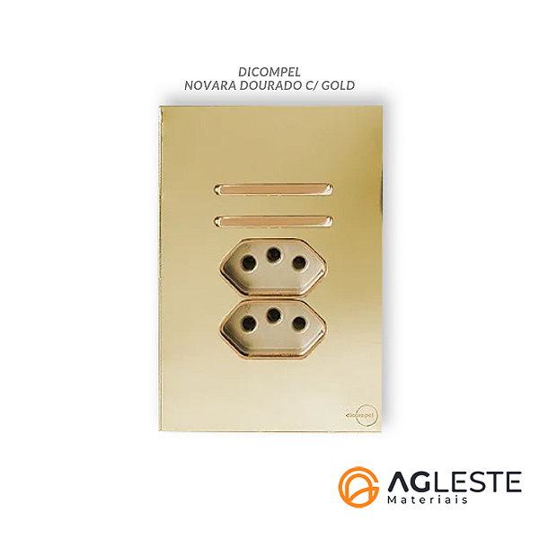 CJ INTERRUPTOR DUPLO PARALELO + TOMADA DUPLA 10A 4X2 - NOVARA GLASS DOURADO GOLD