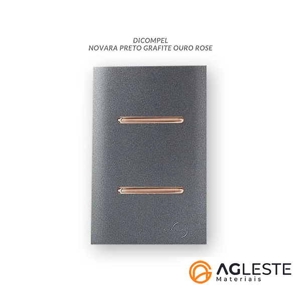 CJ INTERRUPTOR DUPLO SIMPLES COM SUPORTE 4X2 - NOVARA PRETO GRAFITE OURO ROSE