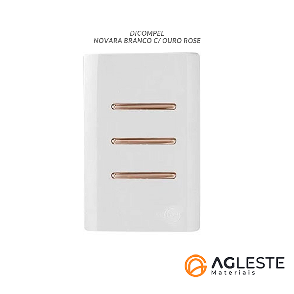 CJ INTERRUPTOR TRIPLO PARALELO 4X2 - NOVARA BRANCO C/ OURO ROSE