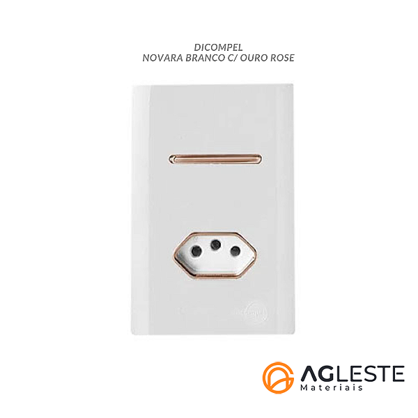 CJ INTERRUPTOR PARALELO + TOMADA 10A 4X2 - NOVARA BRANCO C/ OURO ROSE