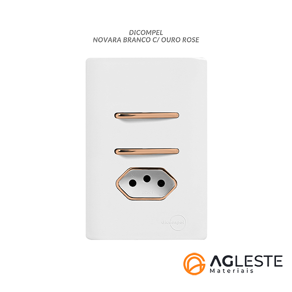 CJ INTERRUPTOR DUPLO SIMPLES + TOMADA 10A 4X2 - NOVARA BRANCO C/ OURO ROSE