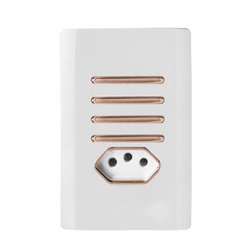 CJ INTERRUPTOR QUADRUPLO SIMPLES + TOMADA 10A (ESPECIAL)4X2 - NOVARA BRANCO C/OURO ROSE