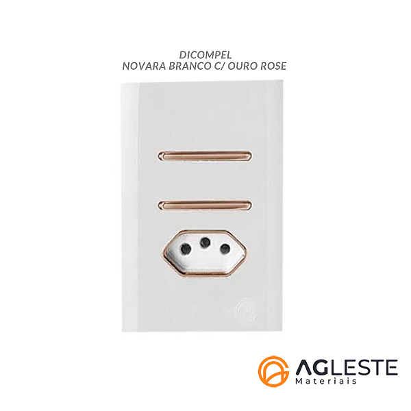 CJ INTERRUPTOR DUPLO SIMPLES + TOMADA 10A 4X2 - NOVARA BRANCO C/ OURO ROSE