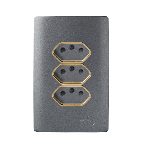 CJ TOMADA TRIPLA 10A 4X2 - NOVARA PRETO GRAFITE GOLD