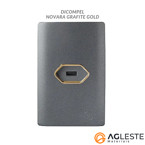 CJ ENTRADA USB 2.0 HORIZONTAL 4X2 - NOVARA PRETO GRAFITE GOLD