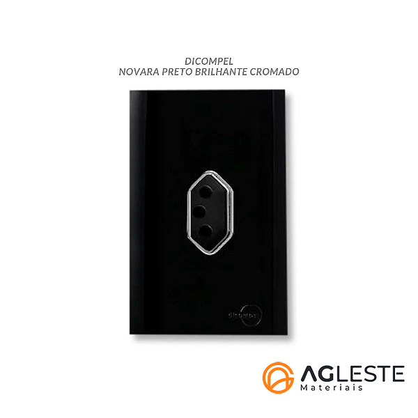 CJ TOMADA 10A VERTICAL 4X2 - NOVARA PRETO BRILHANTE CROMADO