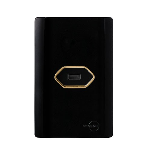 CJ ENTRADA USB 2.0 HORIZONTAL 4X2 - NOVARA PRETO BRILHANTE GOLD