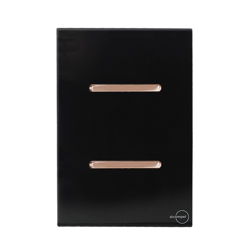 CJ INTERRUPTOR DUPLO SIMPLES 4X2 - NOVARA GLASS PRETO BRILHANTE/ OURO ROSE