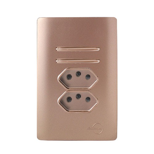 CJ INTERRUPTOR DUPLO SIMPLES + TOMADA DUPLA 10A 4X2 - NOVARA OURO ROSE C/ OURO ROSE