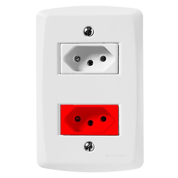 CJ TOMADA DUPLA 10A + 20A VERMELHO 4X2 - TRAMONTINA LUX2