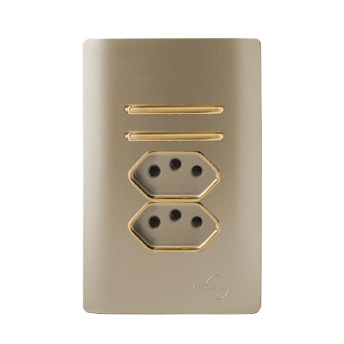 CJ INTERRUPTOR DUPLO SIMPLES + TOMADA DUPLA 10A (ESPECIAL) 4X2 - NOVARA CHAMPANHE GOLD