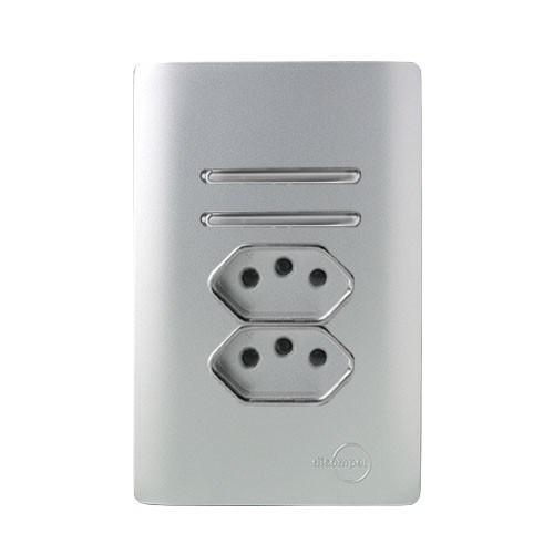 CJ INTERRUPTOR DUPLO SIMPLES + TOMADA DUPLA 10A (ESPECIAL) 4X2 - NOVARA PRATA CROMADO