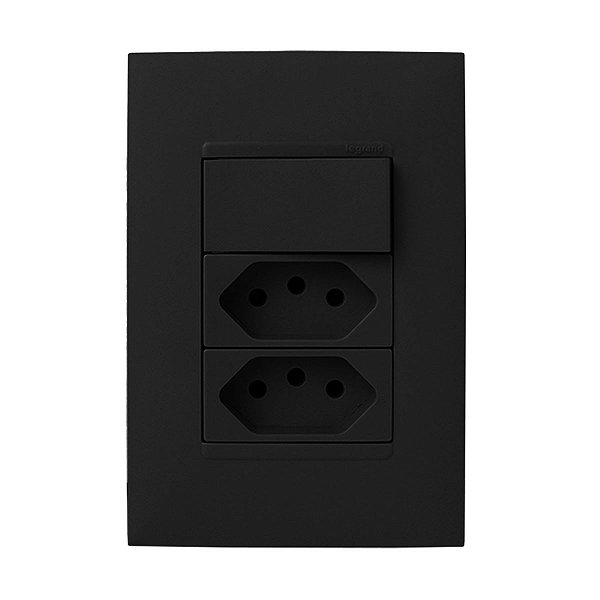 CJ SIMPLES + TOMADA DUPLA 10A 4X2 - PIAL PLUS + PRETO