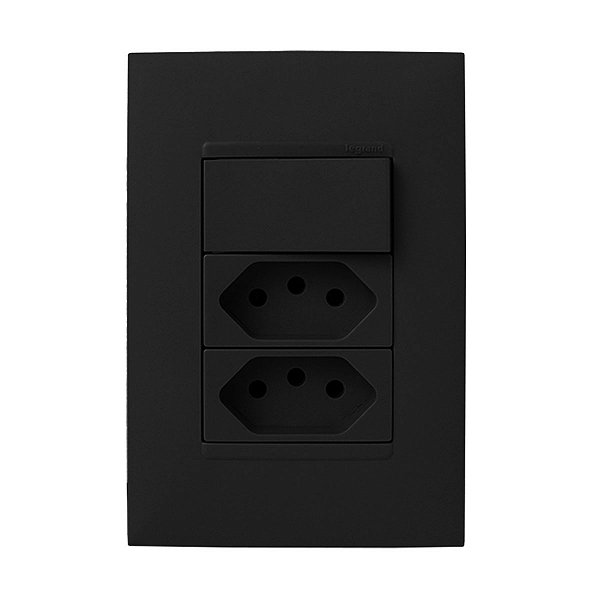 CJ PARALELO + TOMADA DUPLA 10A 4X2 - PIAL PLUS + PRETO