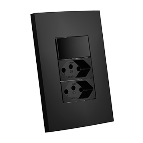 CJ INT. SIMPLES + TOMADA DUPLA 20A 4X2-ENERBRAS DUBAI PRETO