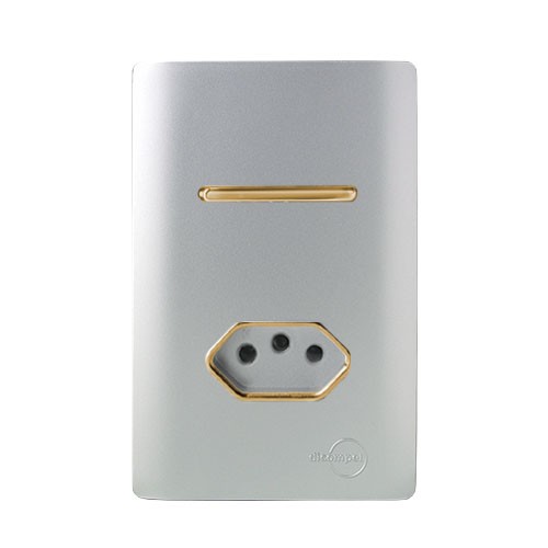 CJ INTERRUPTOR SIMPLES + TOMADA 10A 4X2 - NOVARA PRATA GOLD