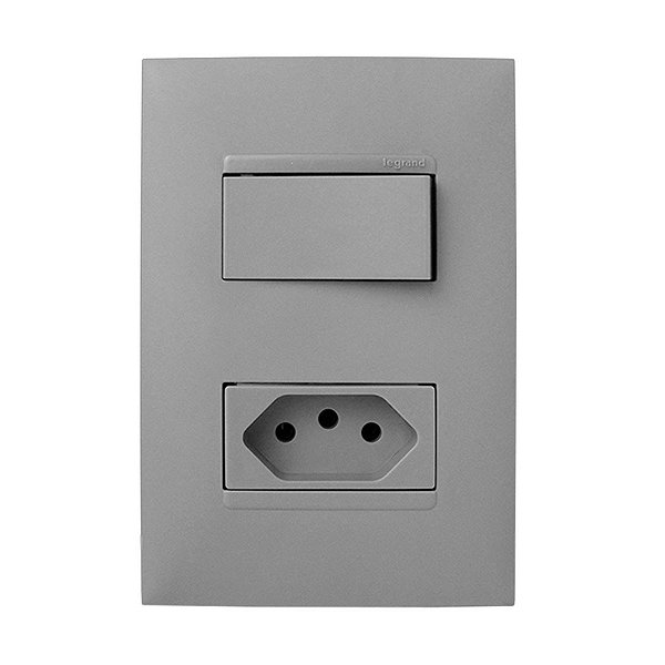 CJ INTERRUPTOR PARALELO + TOMADA 10A 4X2 - PIAL PLUS + CINZA