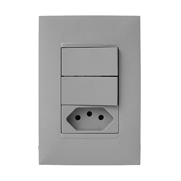 CJ DUPLO SIMPLES + TOMADA 10A 4X2 - PIAL PLUS + CINZA